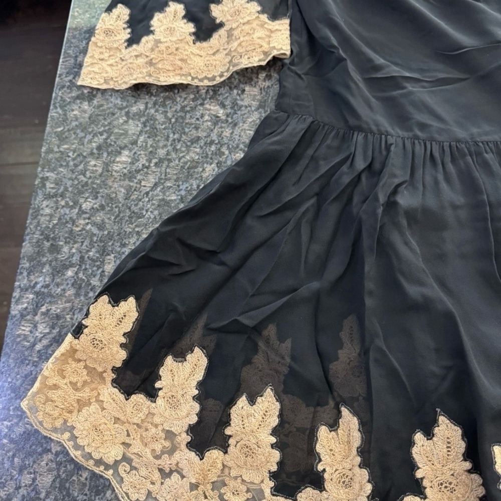 Bode Marisel Dress Black Natural Lace Applique Mini Drop Waist WRS25DR022 XS New - Picture 6 of 10
